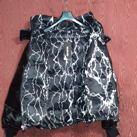 KASH KOUTURE PUFFER COAT BLACK REVERSIBLE AND DETACHABLE HOOD 4 POCKETS SIZE S